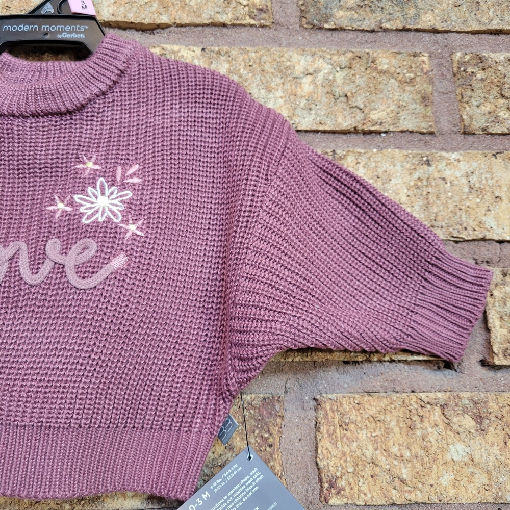 Modern Moments By Gerber Knit Sweater in Mauve Size 0-3 Months New With Tags - Picture 5 of 7